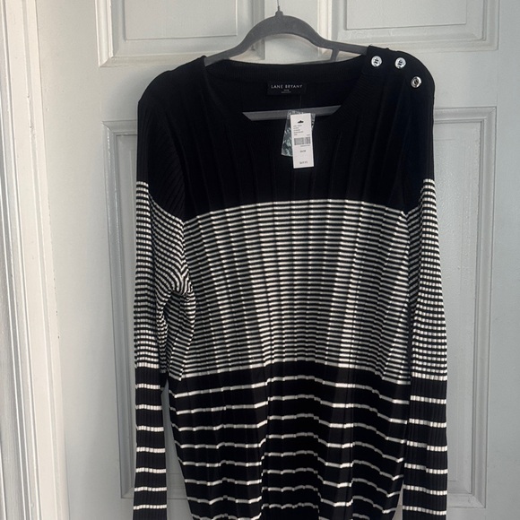 Lane Bryant Sweaters - Lane Bryant Black and‎ White Striped Crewneck Sweater